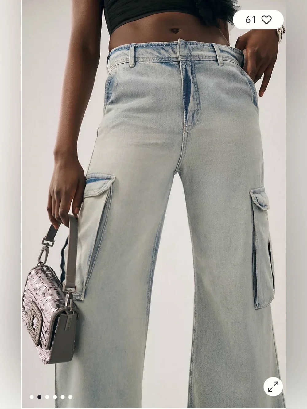 Pilcro Light Wash Wide-Leg Cargo Jeans - Blue